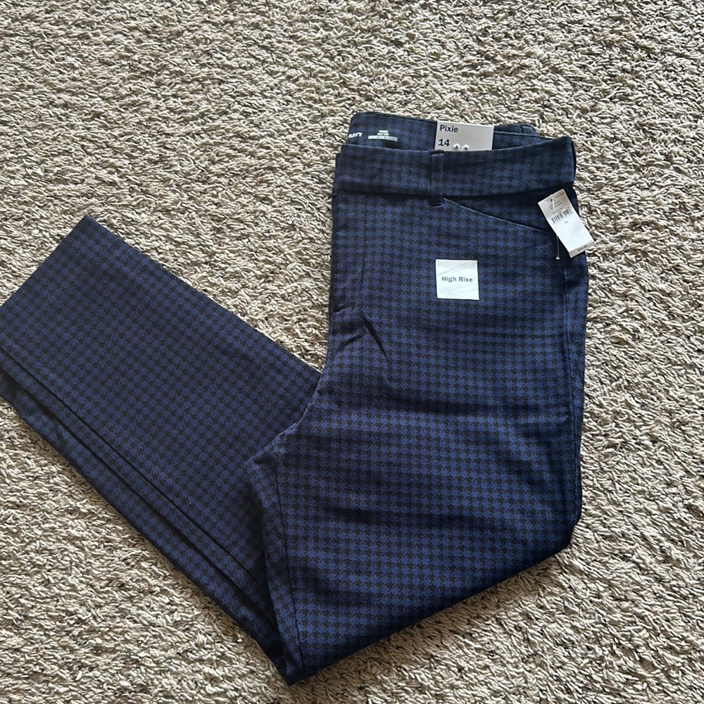 Old Navy High Rise Pixie Ankle Pants - navy and black houndstooth - NWT!!!